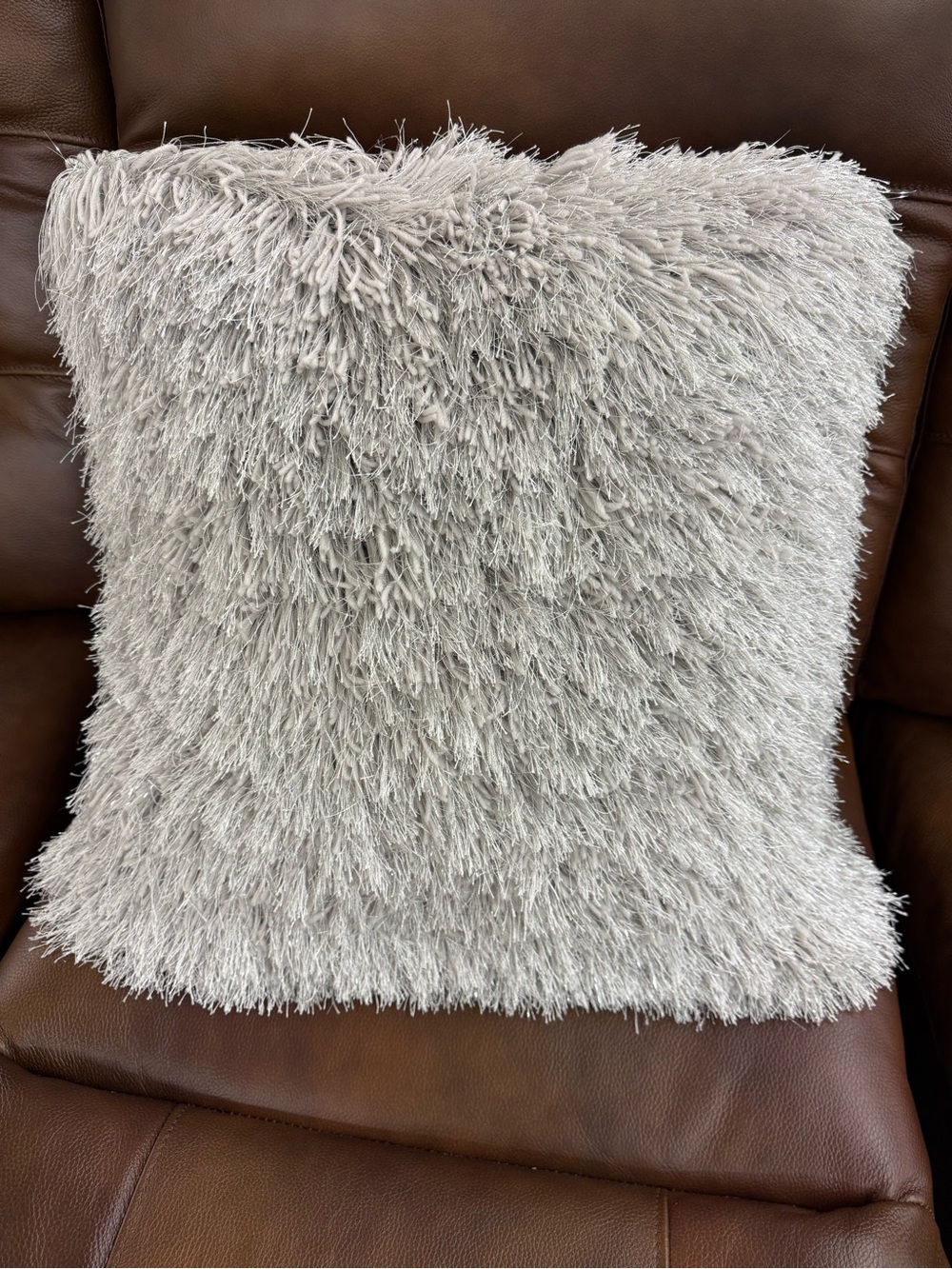 Nicole Miller New York Silver Shag Textured Throw Pillow